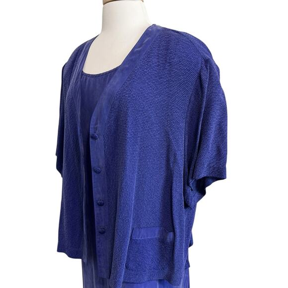 Maren Vintage 90s Deep Iridescent Purple 2pc Silky Maxi Dress & Jacket Size 24W - Picture 2 of 9